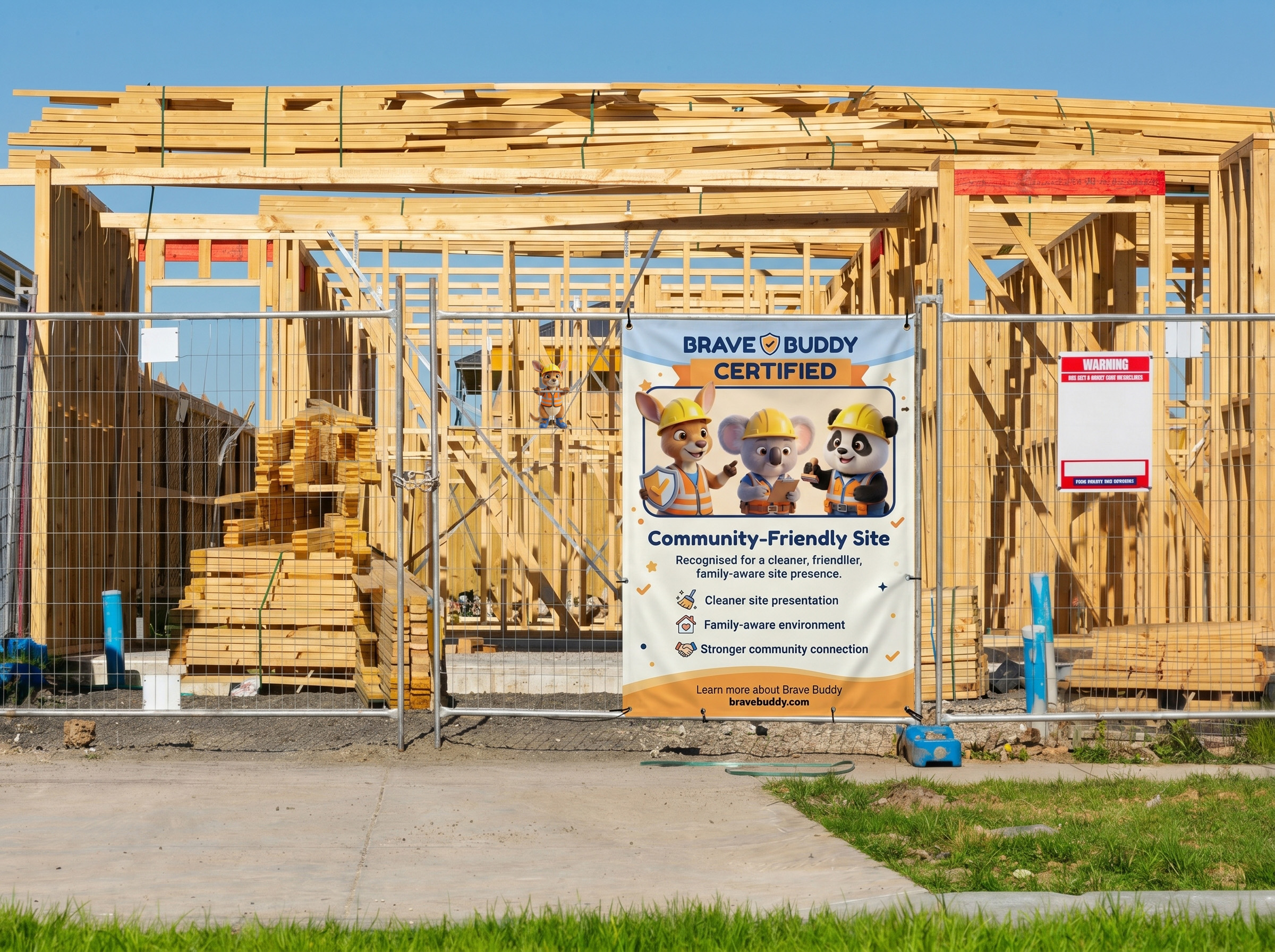 Brave Buddy certified signage on a construction site